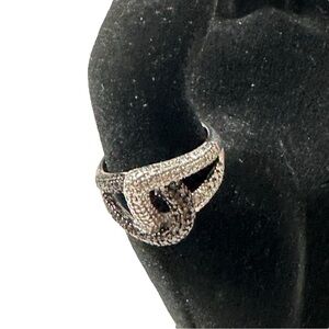 Vtg Signed 925 DL Black Silver Infinity Knot Lovers Knot Ring Size 8 Diamond Cut